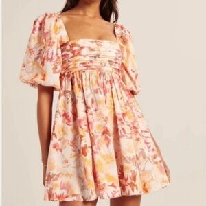 ABERCROMBIE & FITCH Emerson Mini Dress S Bodice Smocked Puff Sleeve Floral EUC